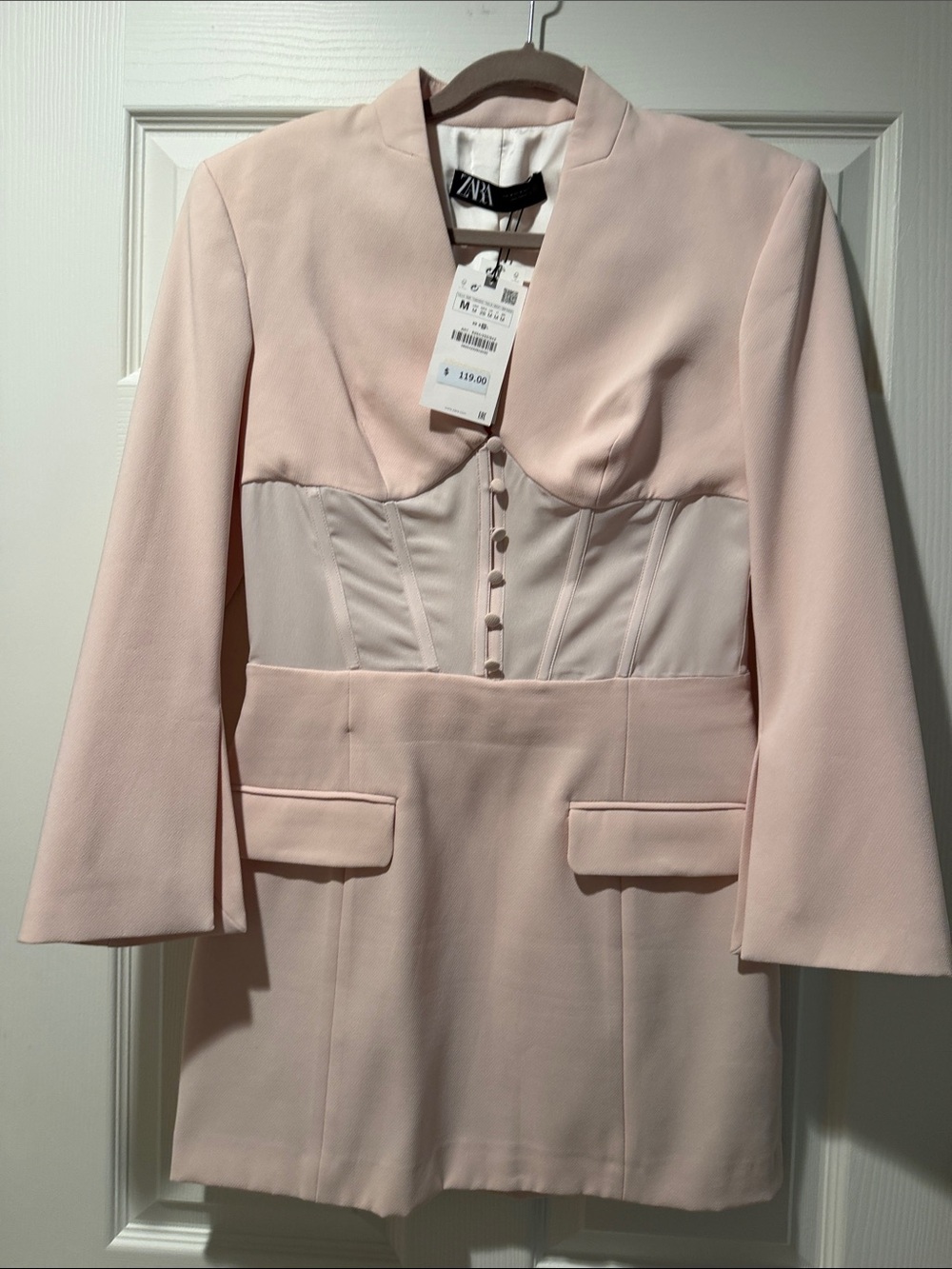 Zara Pale Pink Corset Blazer Dress